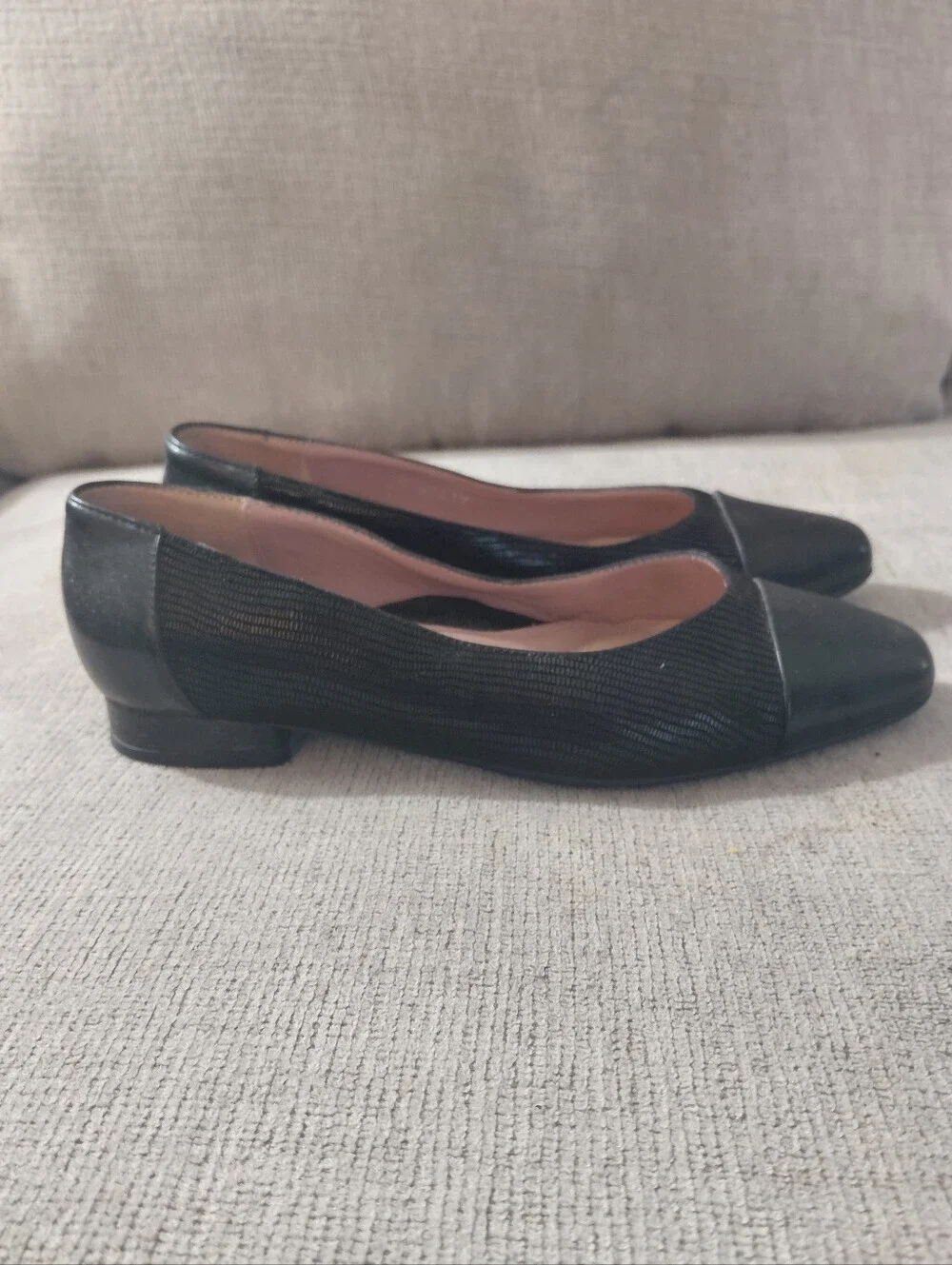 BeautiFeel Rebecca Black Leather Herringbone Cap-Toe Women's Ballet Flats Size 6